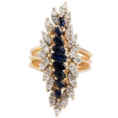 Statement 14 Karat Yellow Gold Sapphire Diamond 2.18 Carat Elongate Lady's Ring