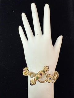 Statement 14K Gold Toggle Bracelet with Amethyst, Sapphire, Tourmaline Cabochon