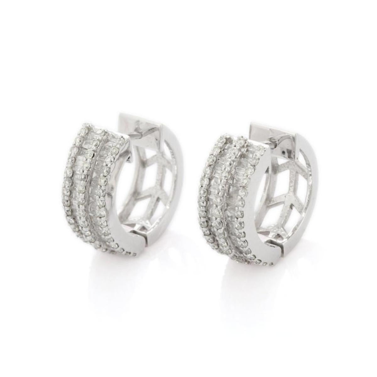 Modern Statement 14K Solid White Gold Natural Diamond Heggie Hoop Earrings for Women For Sale