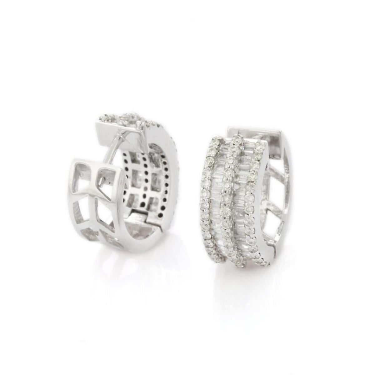 Mixed Cut Statement 14K Solid White Gold Natural Diamond Heggie Hoop Earrings for Women For Sale