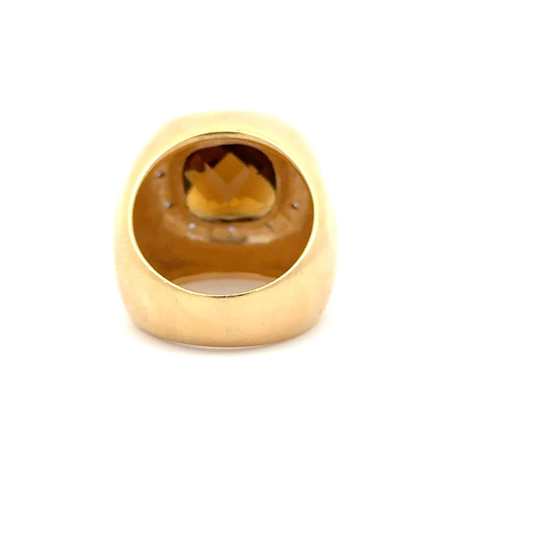Statement 14K Yellow Gold Cushion-Cut Citrine and Diamond Ring, 5 Carats In condizioni buone in vendita a Los Angeles, CA