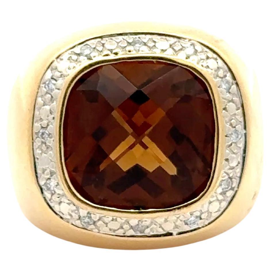 Statement 14K Yellow Gold Cushion-Cut Citrine and Diamond Ring, 5 Carats