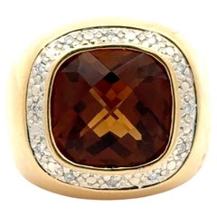 Statement 14K Yellow Gold Cushion-Cut Citrine and Diamond Ring, 5 Carats