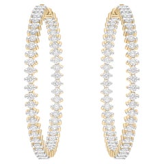Statement 14K Yellow Gold Inside-Out Round Cut 2.96 Ct Diamond Hoop Earrings
