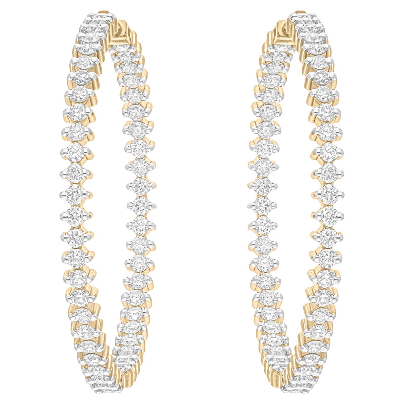 Statement 14K Yellow Gold Inside-Out Round Cut 2.96 Ct Diamond Hoop Earrings For Sale