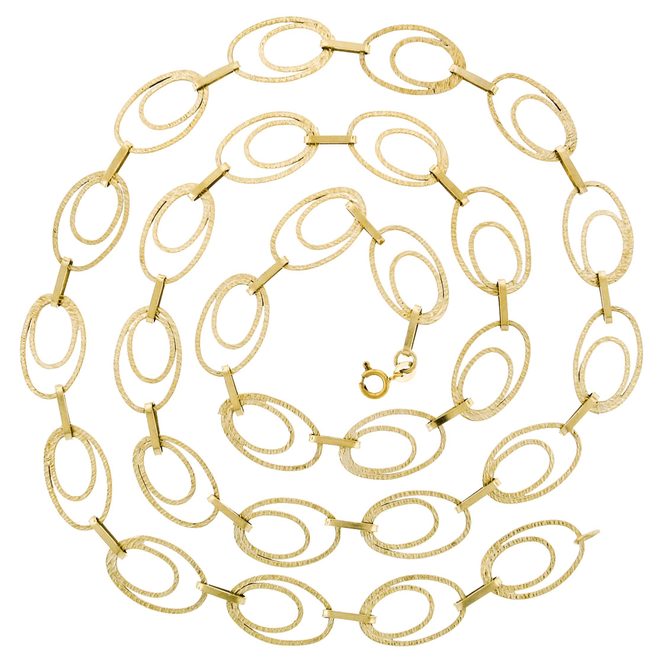 Collier long en or jaune 14K, 28", ouvert et texturé, avec chaîne à maillons doubles ovales