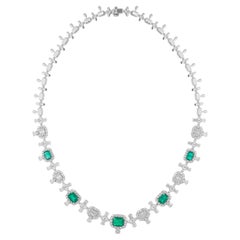 Statement 15.77TCW Zambian Emerald Halo Diamond Wedding Necklace 18k Gold
