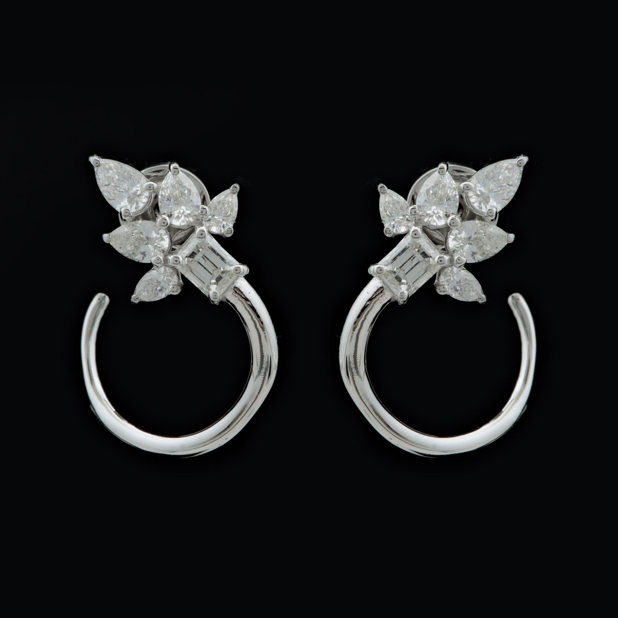 Taille mixte Boucles d'oreilles en or blanc 18 carats avec 1,65 carat de diamant SI/HI en vente