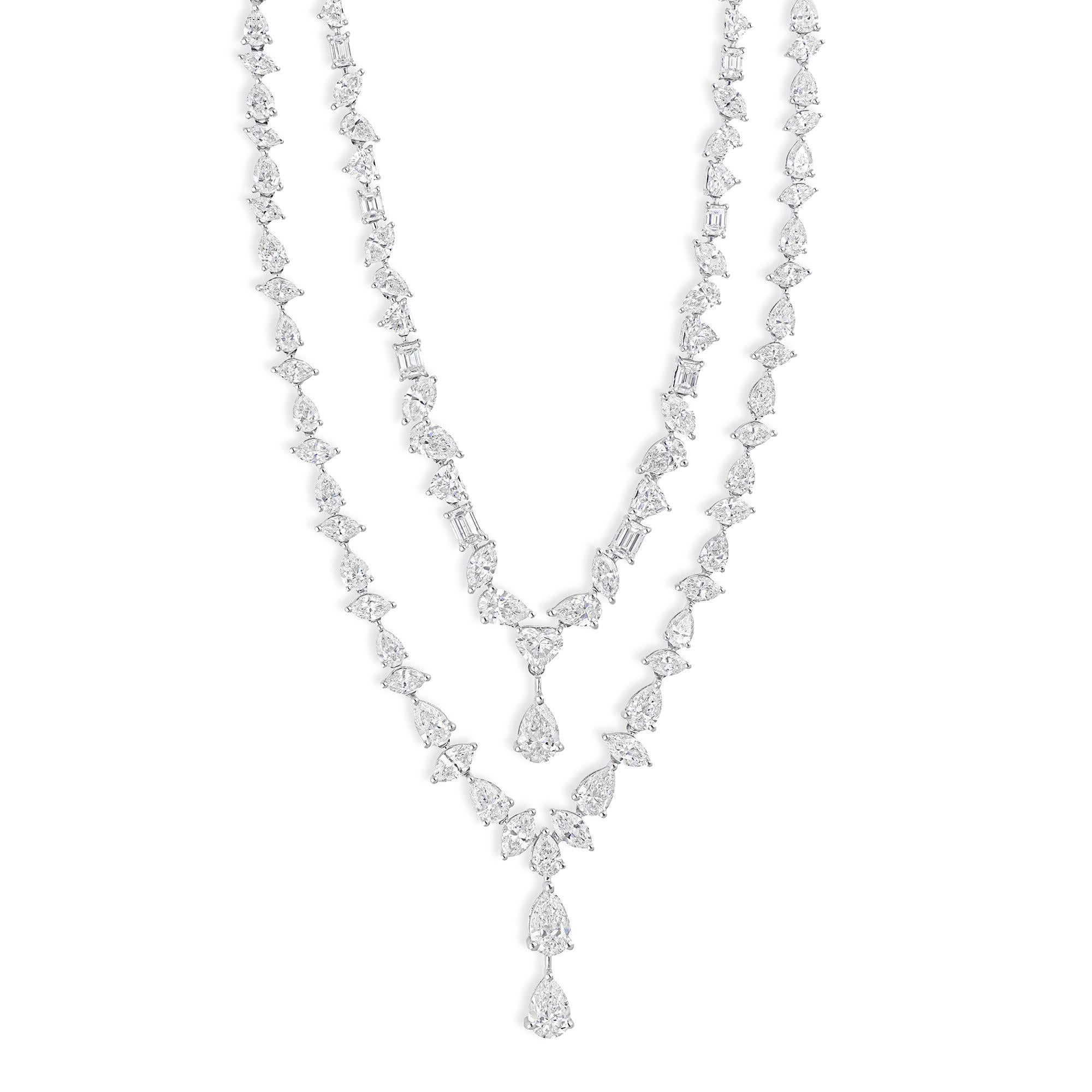 Statement 17.62ct Natural Diamond Double Layered Bridal Necklace 18k White Gold In New Condition For Sale In Diera, Dubai