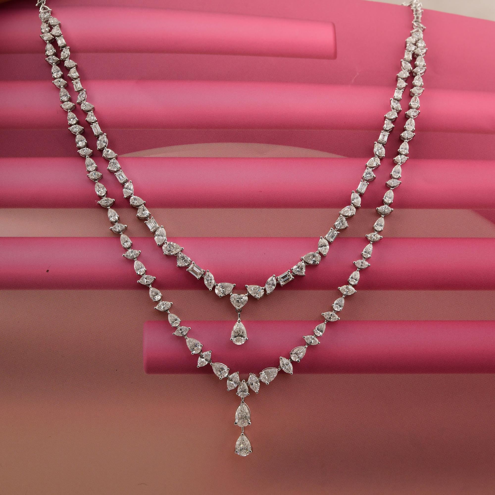 Women's Statement 17.62ct Natural Diamond Double Layered Bridal Necklace 18k White Gold For Sale