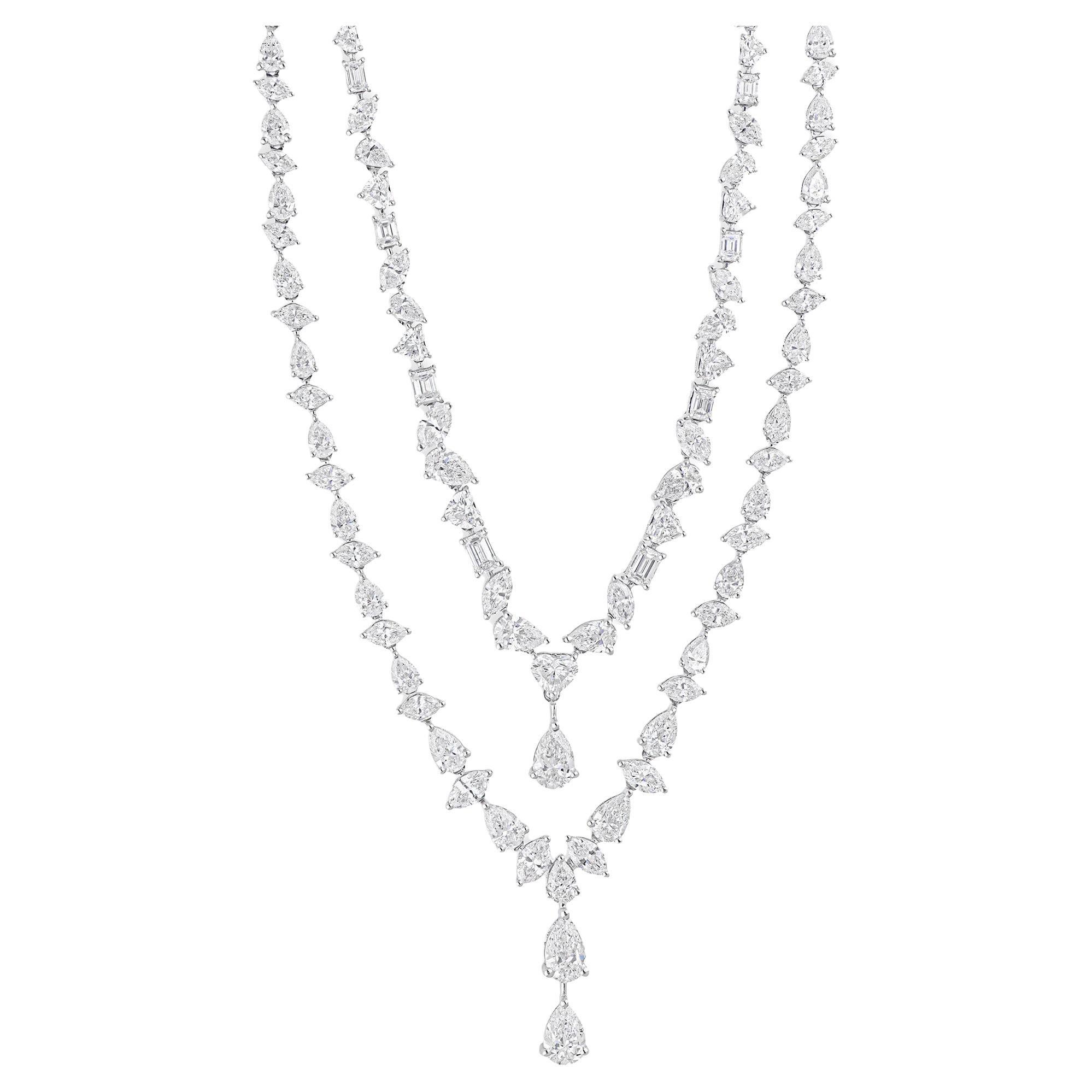 Statement 17.62ct Natural Diamond Double Layered Bridal Necklace 18k White Gold For Sale