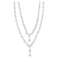 Statement 17.62ct Natural Diamond Double Layered Bridal Necklace 18k White Gold