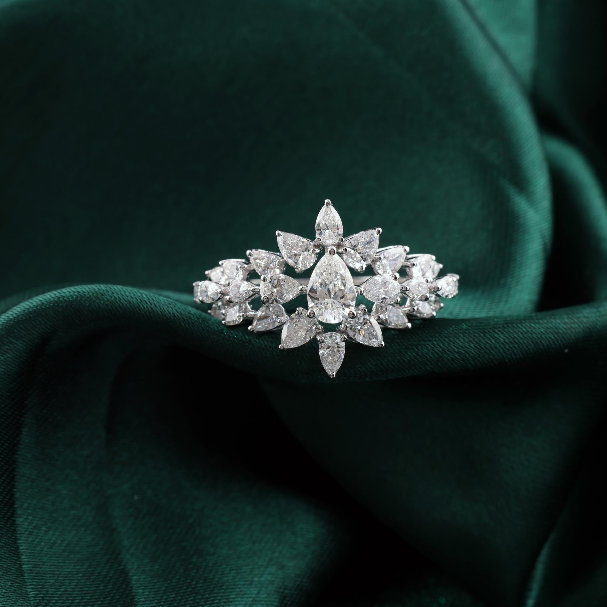 Moderno Statement 1.76Ct Pear Cut Natural Diamond Cocktail Ring 14K White Gold Jewelry in vendita