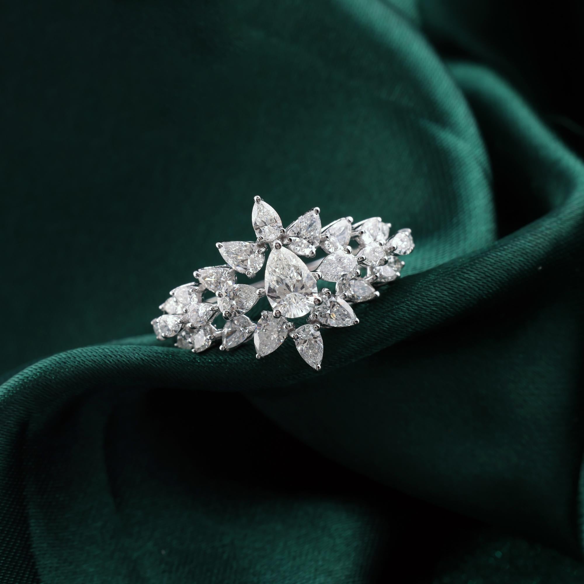 Statement 1.76Ct Pear Cut Natural Diamond Cocktail Ring 14K White Gold Jewelry in vendita 1