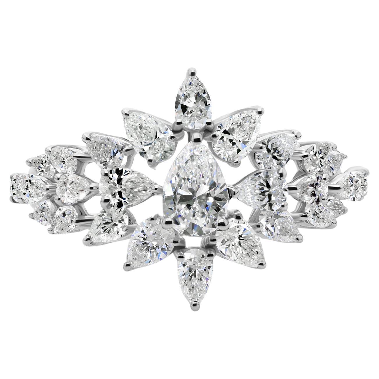 Statement 1.76Ct Pear Cut Natural Diamond Cocktail Ring 14K White Gold Jewelry