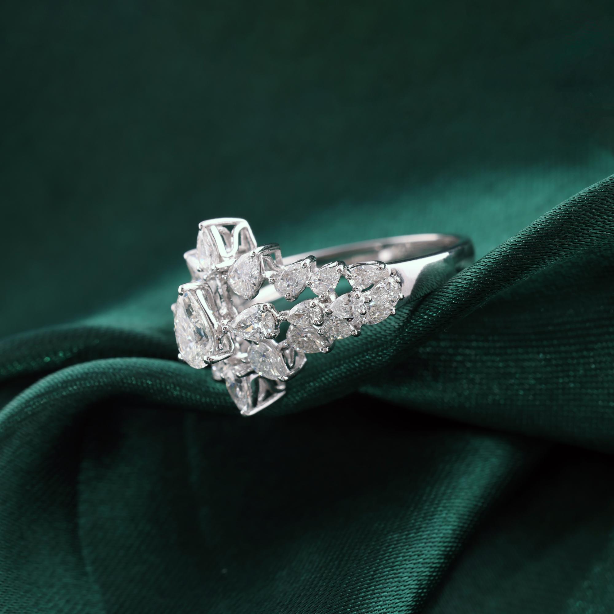 En venta: Statement 1.76Ct Pear Cut Natural Diamond Cocktail Ring 18K White Gold Jewelry  4