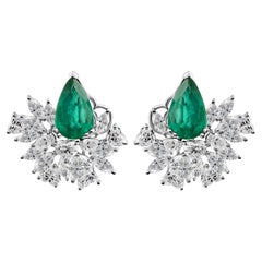 Statement 18.61 TCW Zambian Emerald Diamond Stud Earrings 18k White Gold Jewelry