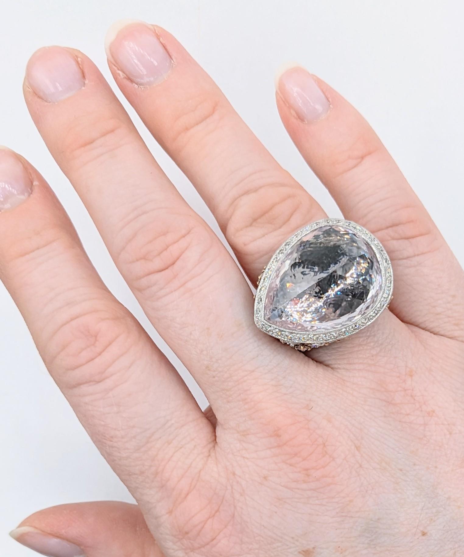 Contemporary Statement 18k Fancy-Cut Kunzite & Diamond Cocktail Ring For Sale