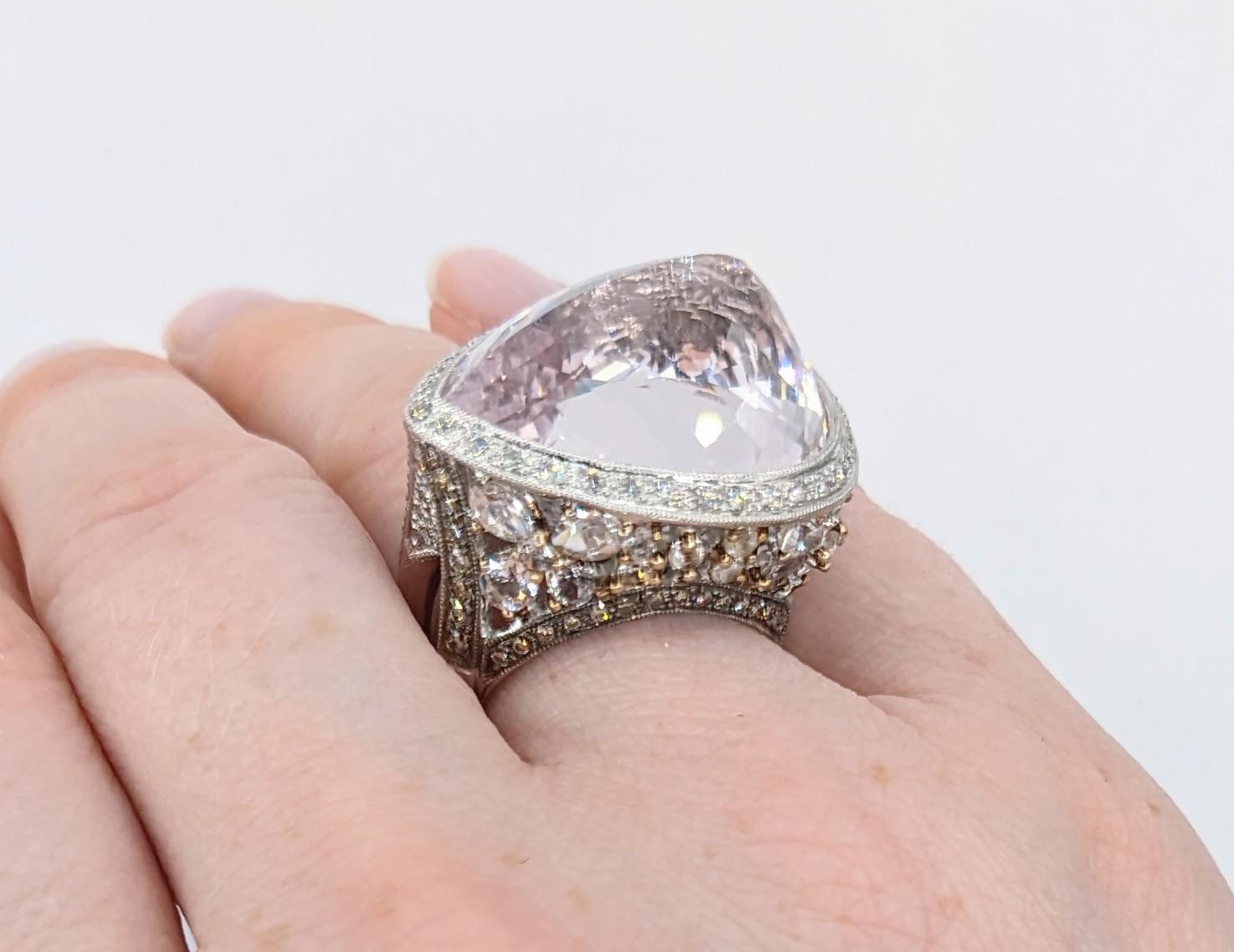 Statement 18k Fancy-Cut Kunzite & Diamond Cocktail Ring In Excellent Condition For Sale In Bloomington, MN