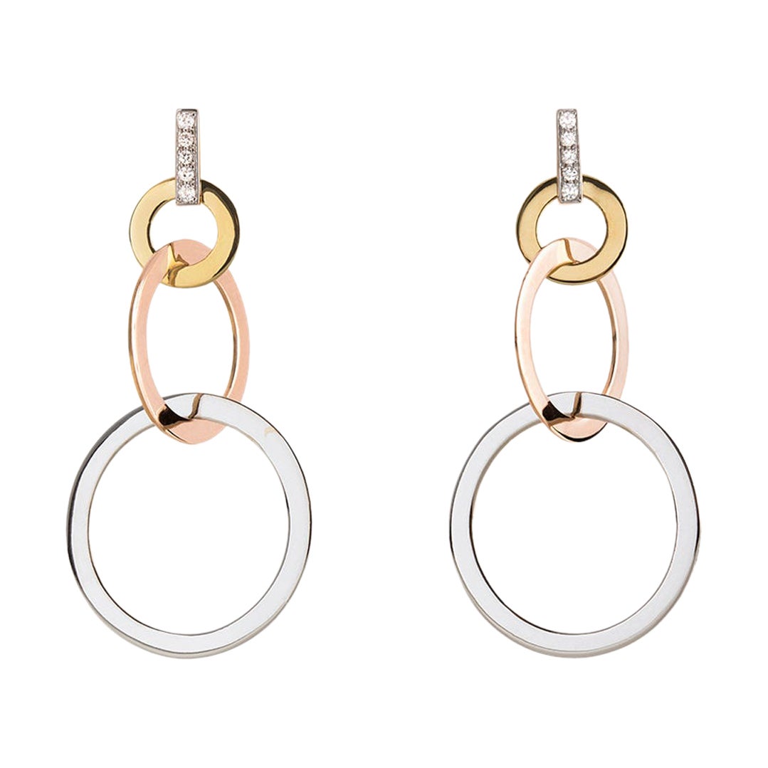 Pendants d'oreilles fantaisie en or jaune 18 carats avec diamants blancs de 0,20 carat