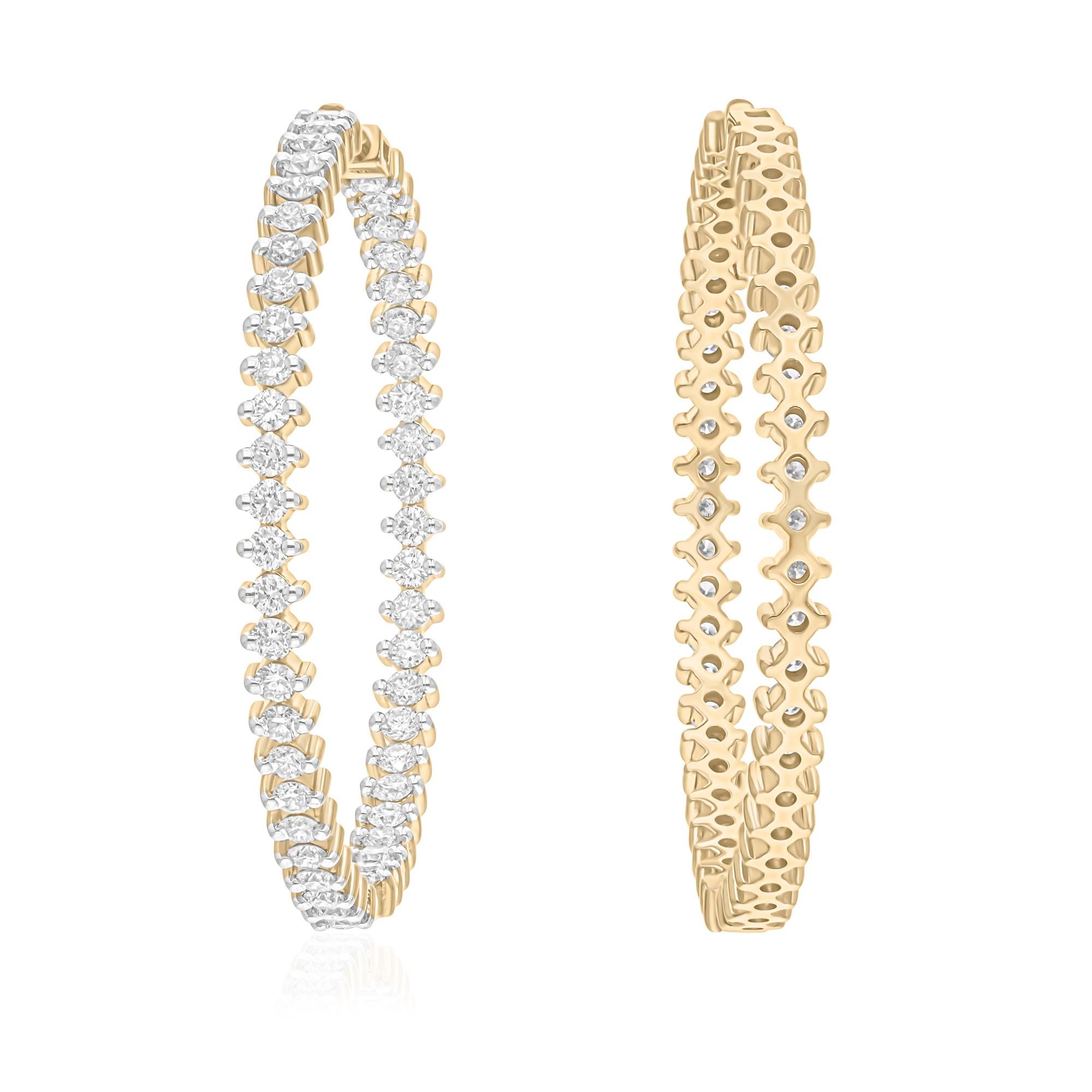 Boucles d'oreilles en or jaune 18K avec diamant de 2,96 ct et taille ronde intérieure-extérieure Neuf - En vente à Diera, Dubai