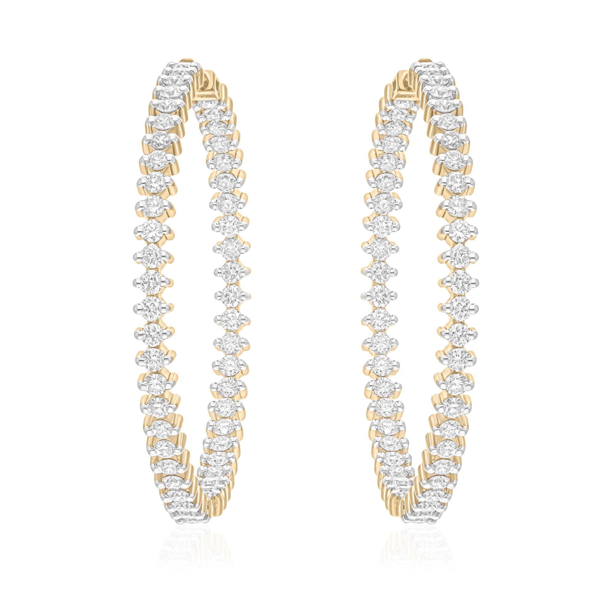 Boucles d'oreilles en or jaune 18K avec diamant de 2,96 ct et taille ronde intérieure-extérieure Pour femmes en vente
