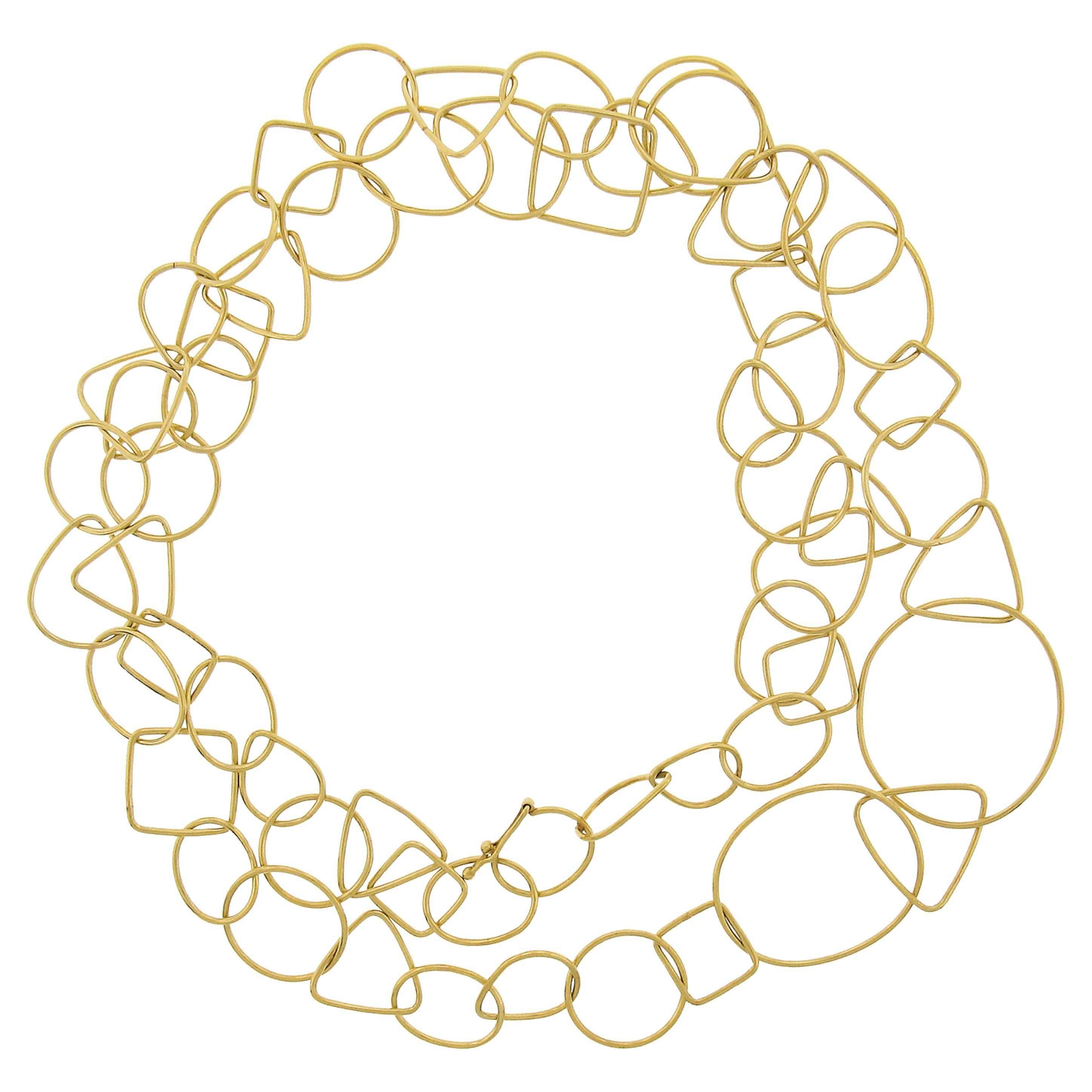 Statement 18k Gelbgold Lange offene geometrische Form Draht-Gliederkette Halskette