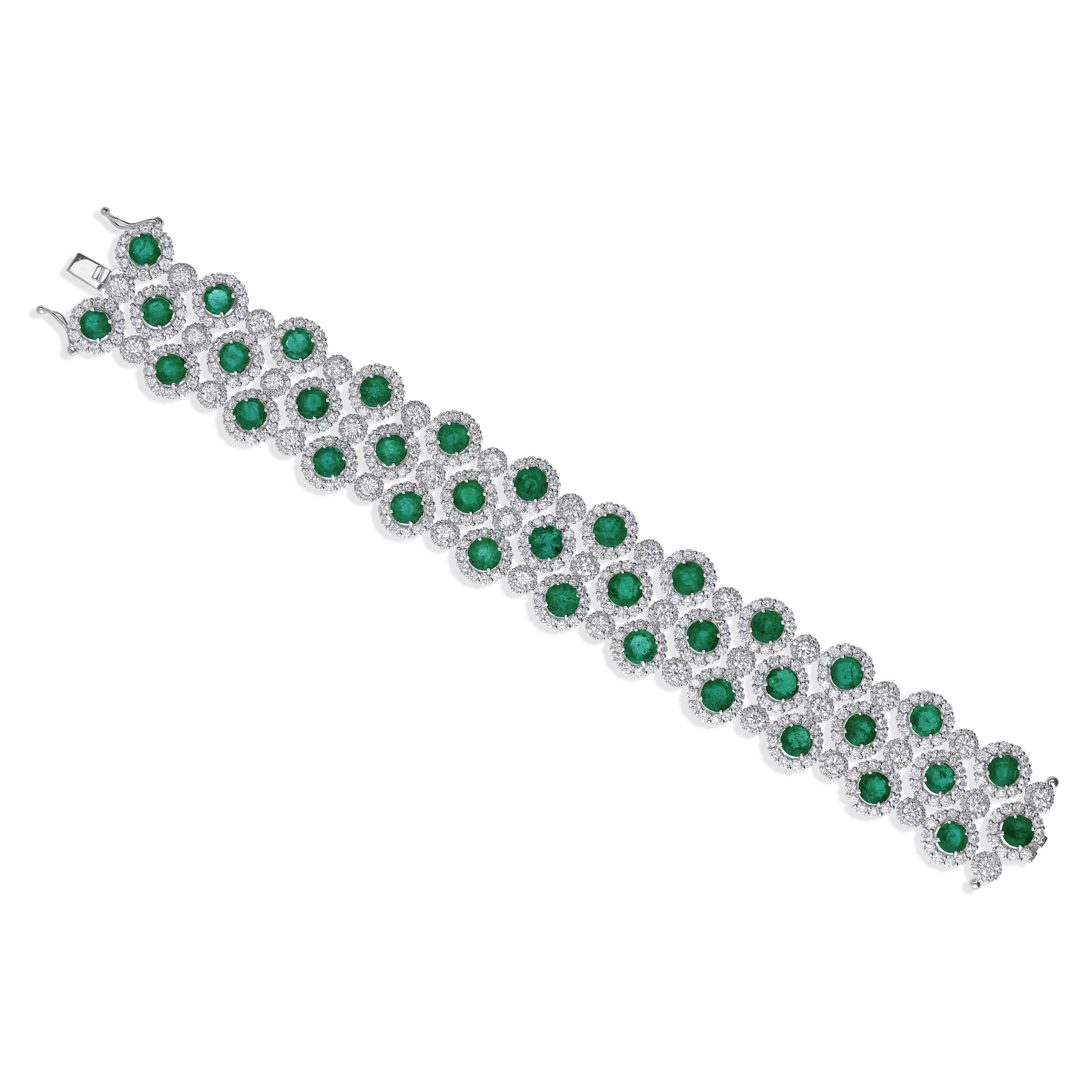 De las mujeres Declaración 19.55Ct Esmeralda 16.65Ct Diamante Halo Pulsera Ancha 14Kt Oro Blanco en venta