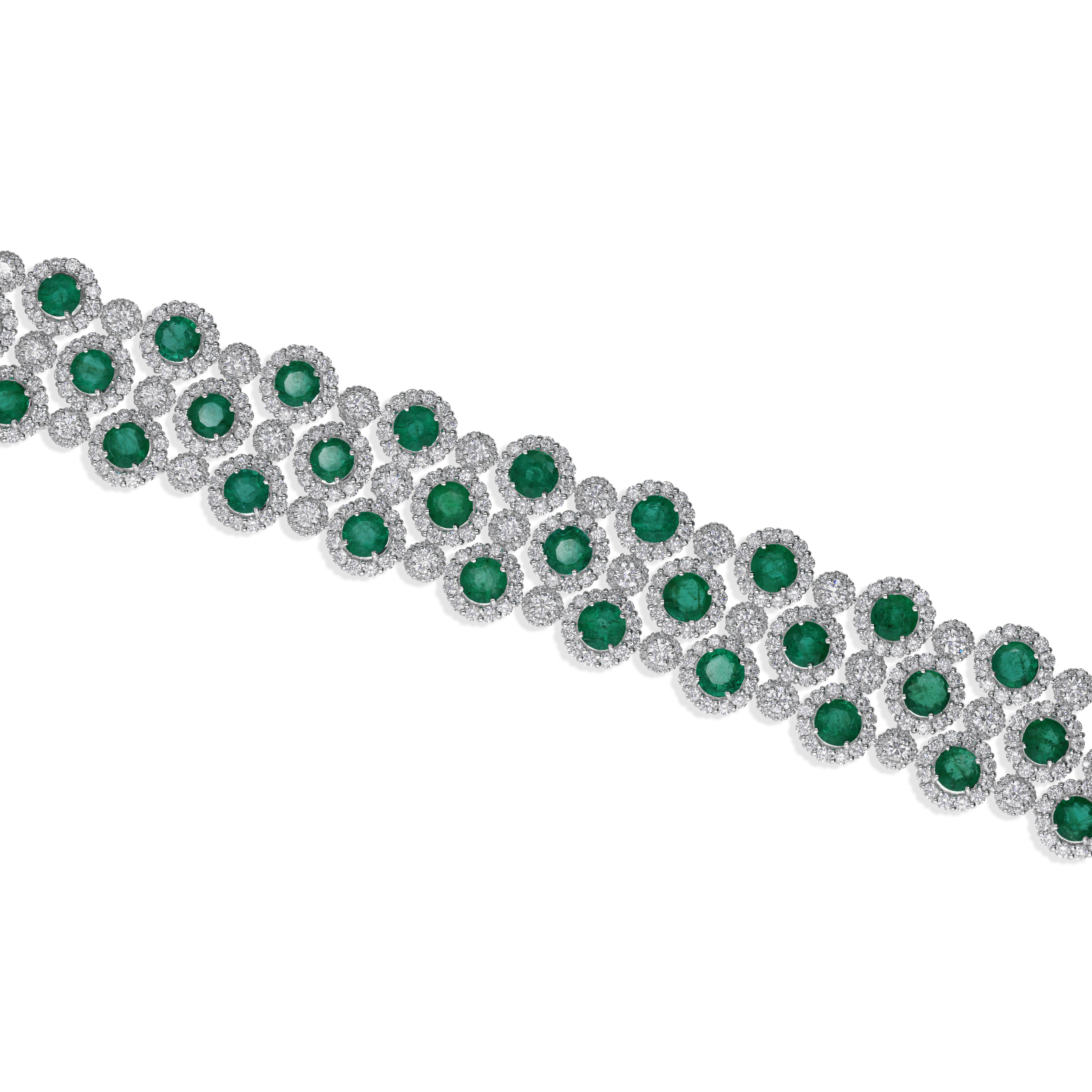 Declaración 19.55Ct Esmeralda 16.65Ct Diamante Halo Pulsera Ancha 14Kt Oro Blanco en venta 1