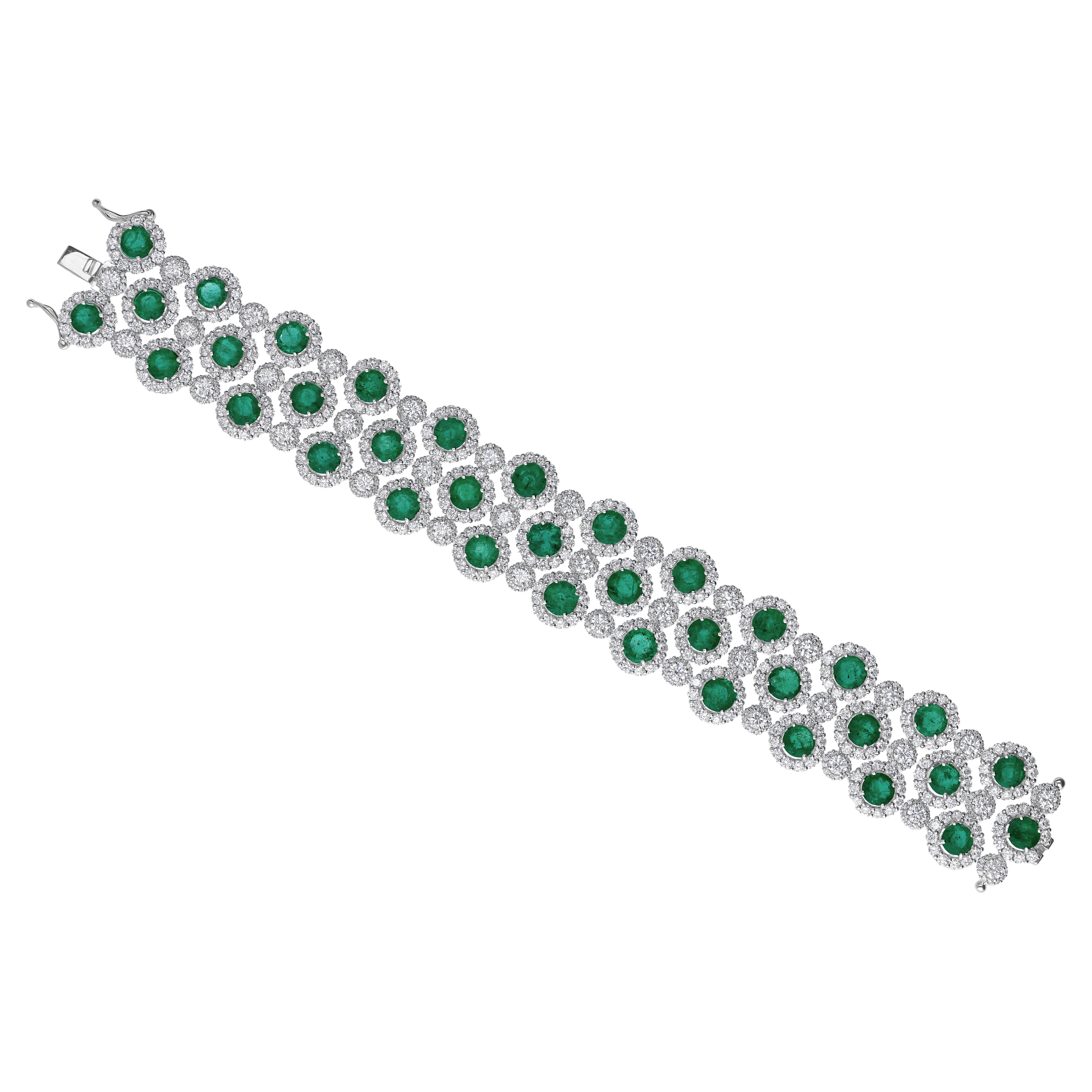 Declaración 19.55Ct Esmeralda 16.65Ct Diamante Halo Pulsera Ancha 14Kt Oro Blanco en venta