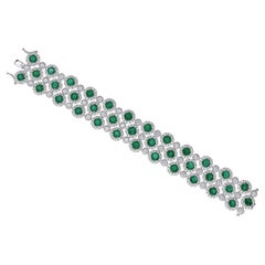 Statement 19.55Ct Emerald 16.65Ct Diamond Halo Wide Bracelet 14Kt White Gold