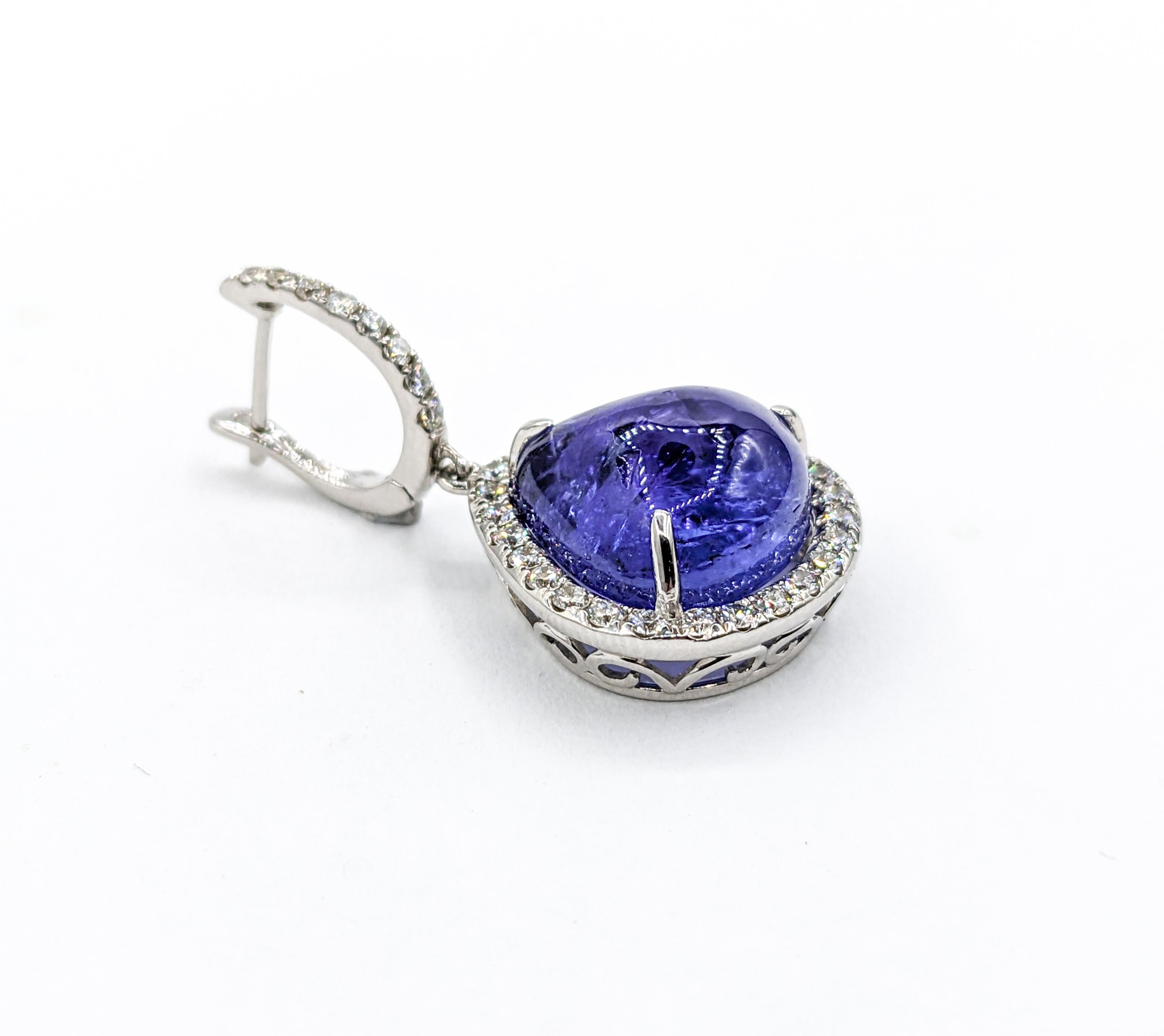 Statement 20.07ctw Cabochon Tanzanite & Diamond Drop Earrings In New Condition For Sale In Bloomington, MN