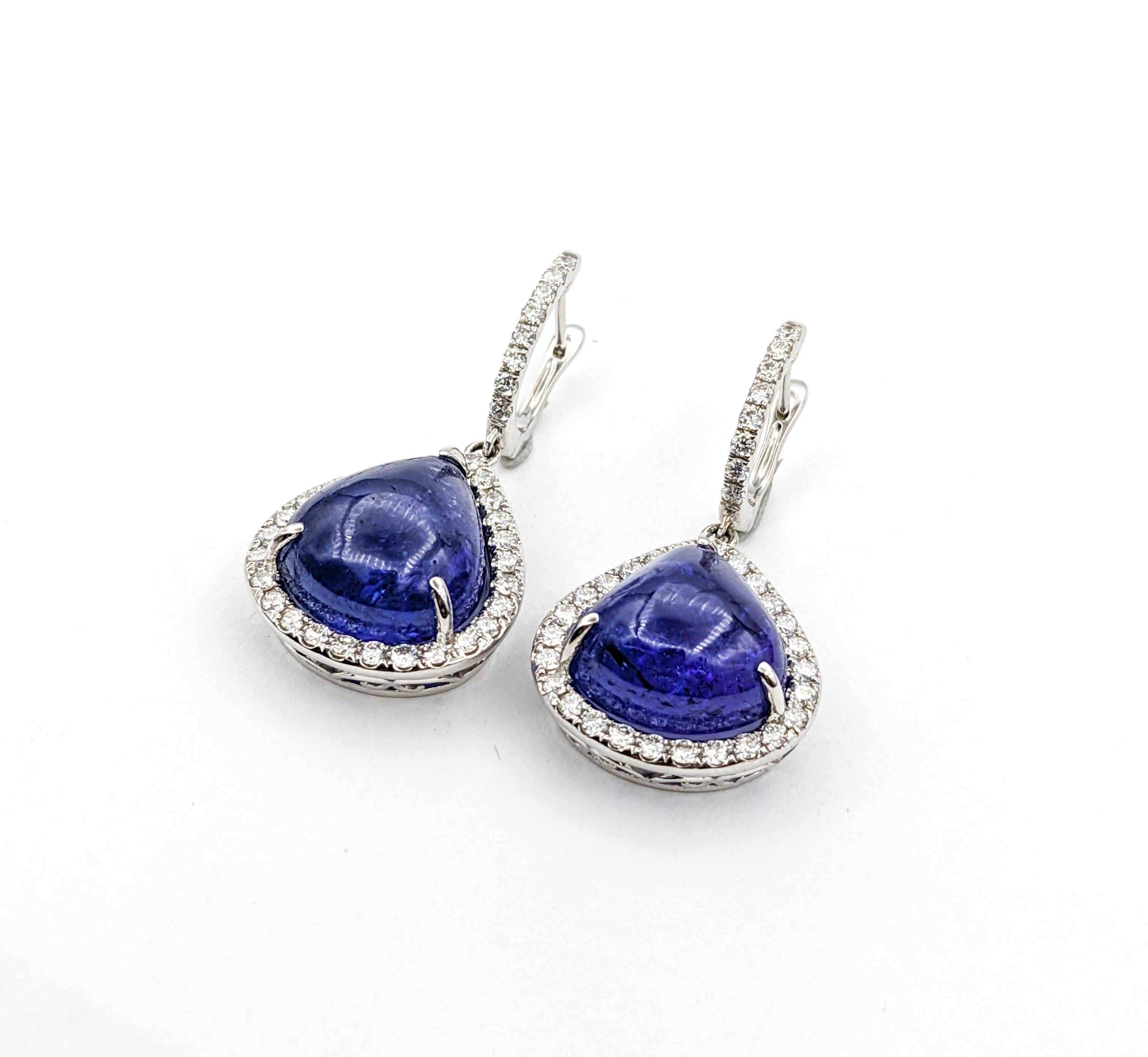 Statement 20.07ctw Cabochon Tanzanite & Diamond Drop Earrings For Sale 2