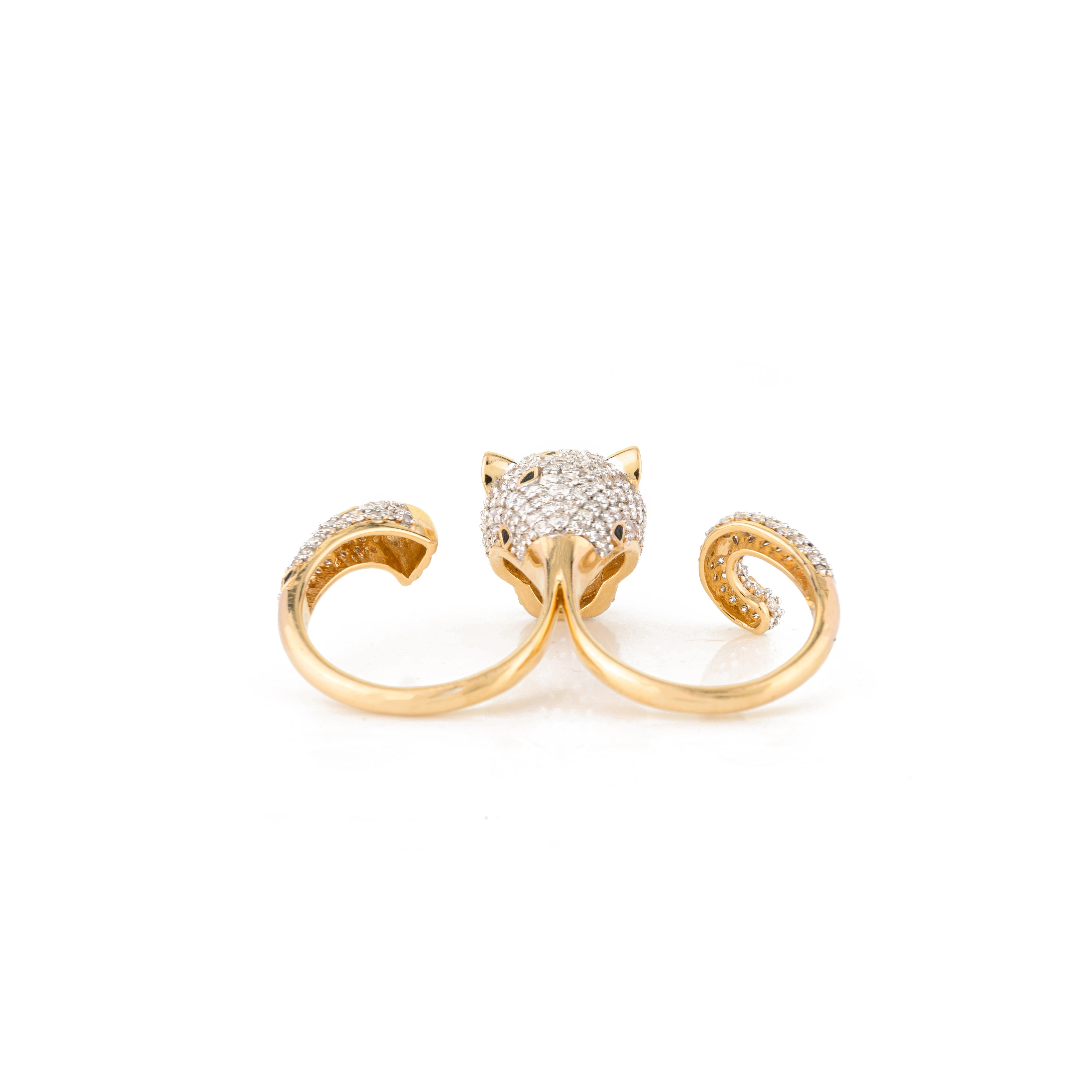 For Sale:  Statement 2.06 Carat Diamond Panther Double Finger Ring in 18k Yellow Gold 4