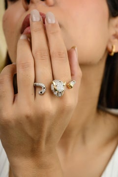 Statement 2.06 Carat Diamond Double Finger Panther Ring in 18k Yellow Gold