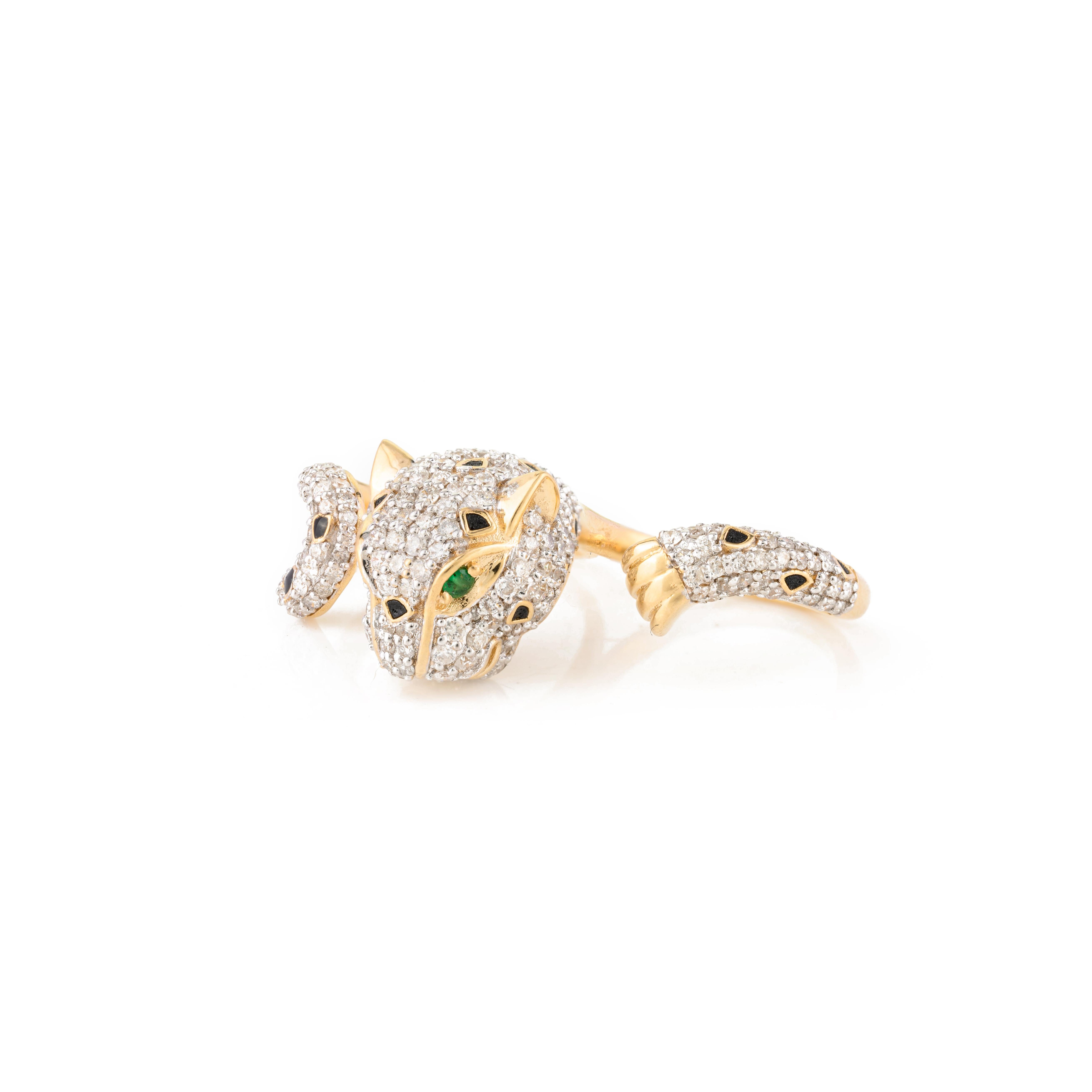 For Sale:  Statement 2.06 Carat Diamond Panther Double Finger Ring in 18k Yellow Gold 3