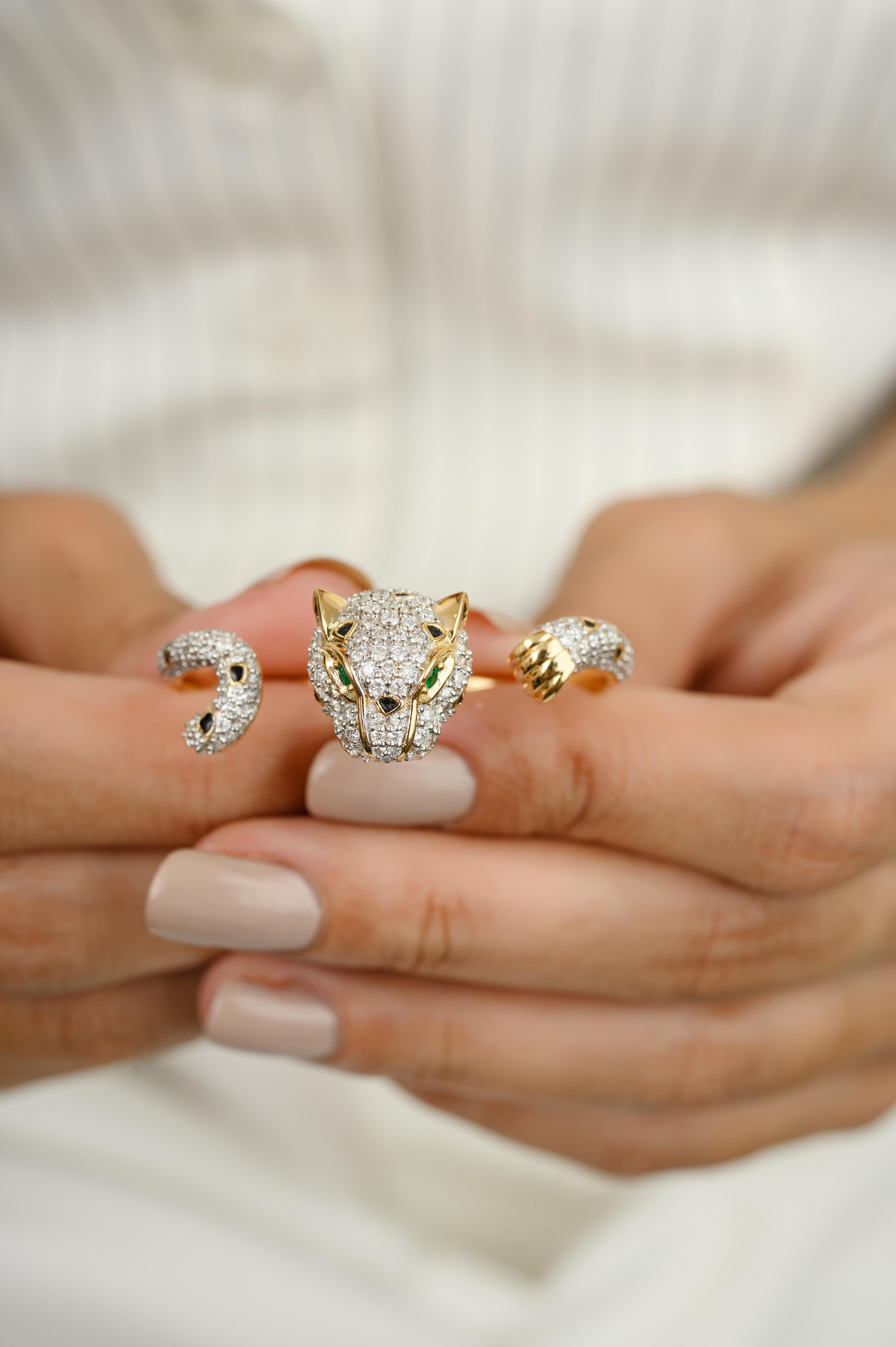 Im Angebot: Statement 2,06 Karat Diamant Panther Doppel Finger-Ring aus 18k Gelbgold () 5
