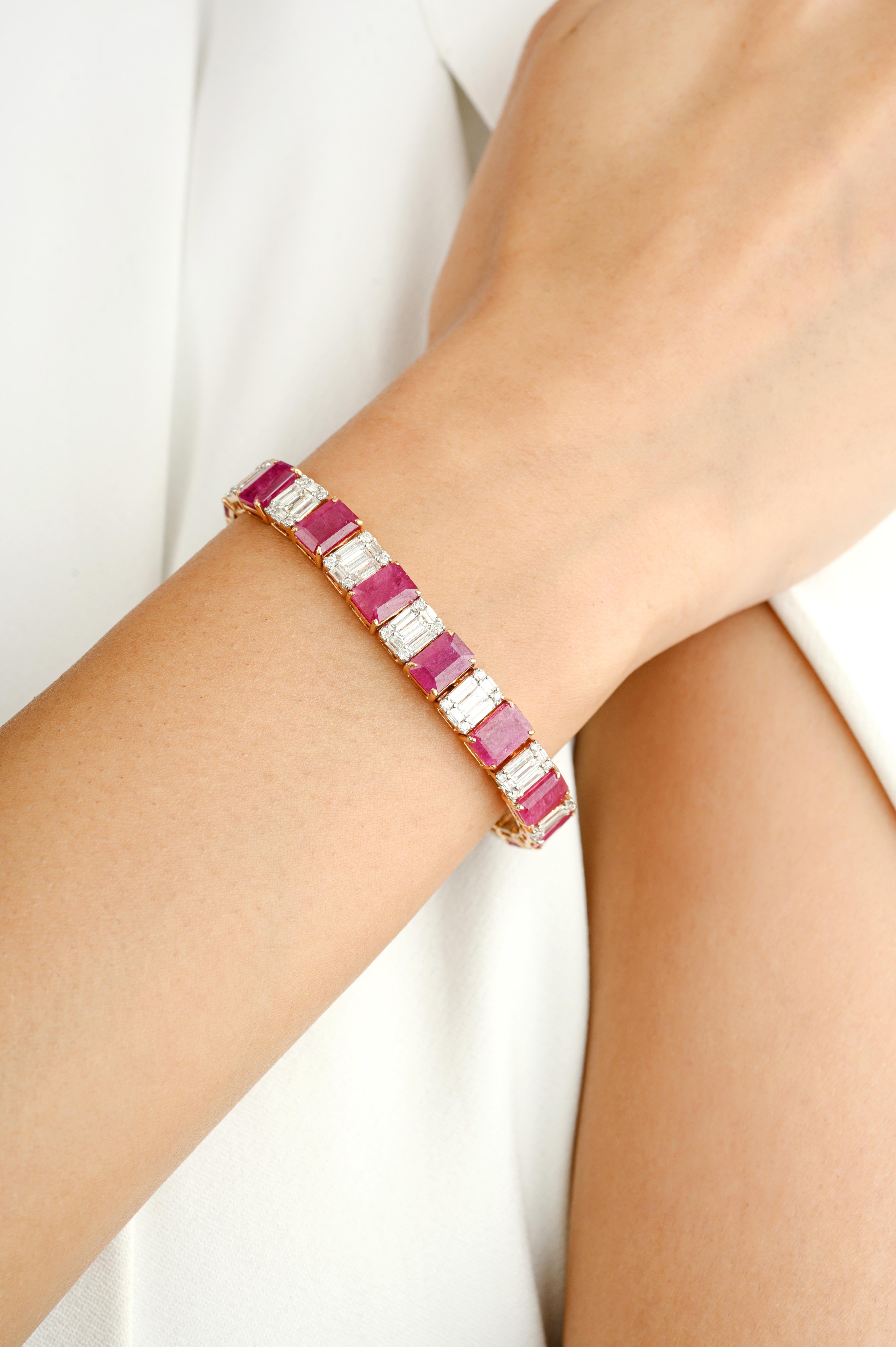 Statement 20,68 Karat Rubin-Diamant-Verlobungs-Tennisarmband aus 18 Karat Gelbgold Damen im Angebot