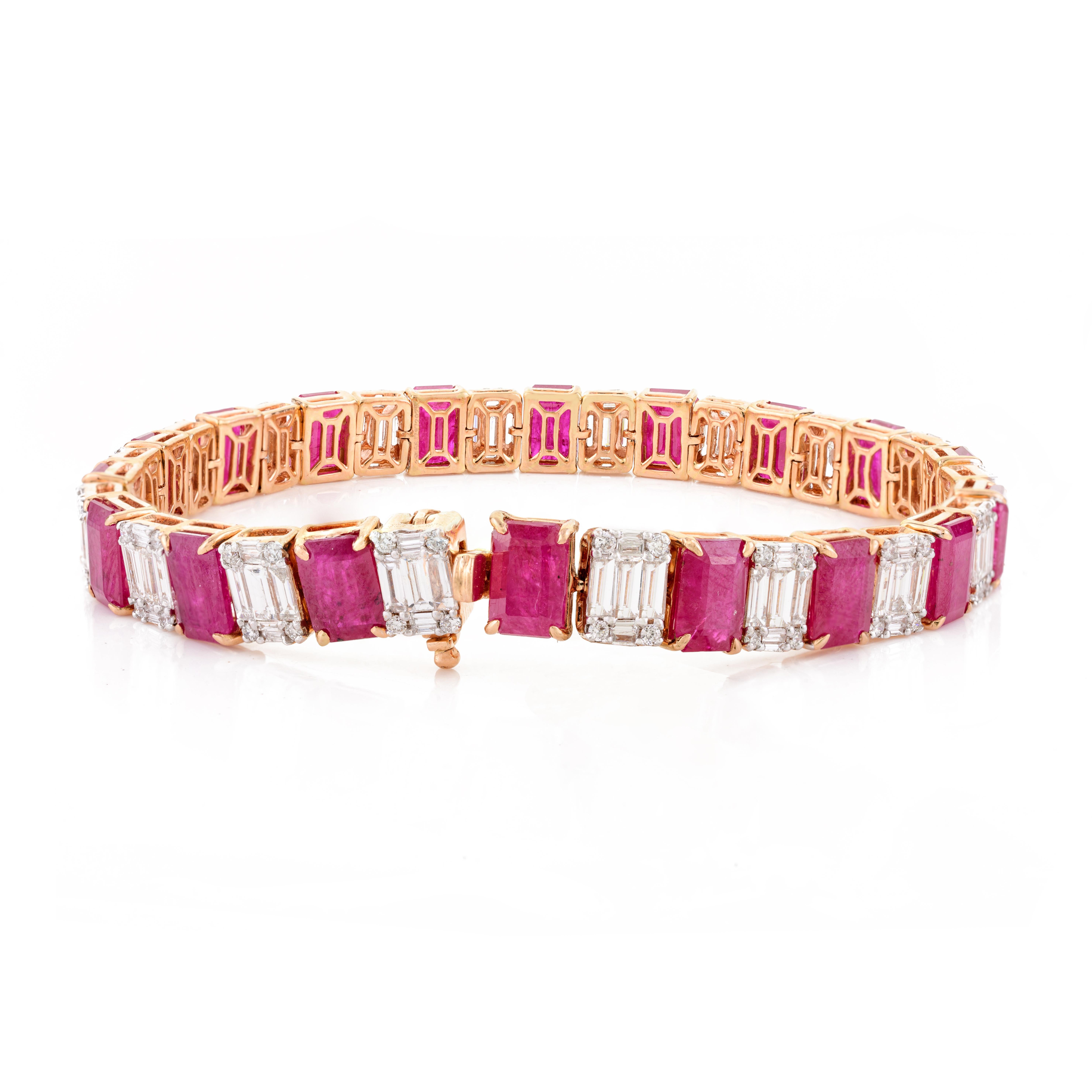 Statement 20,68 Karat Rubin-Diamant-Verlobungs-Tennisarmband aus 18 Karat Gelbgold im Angebot 1