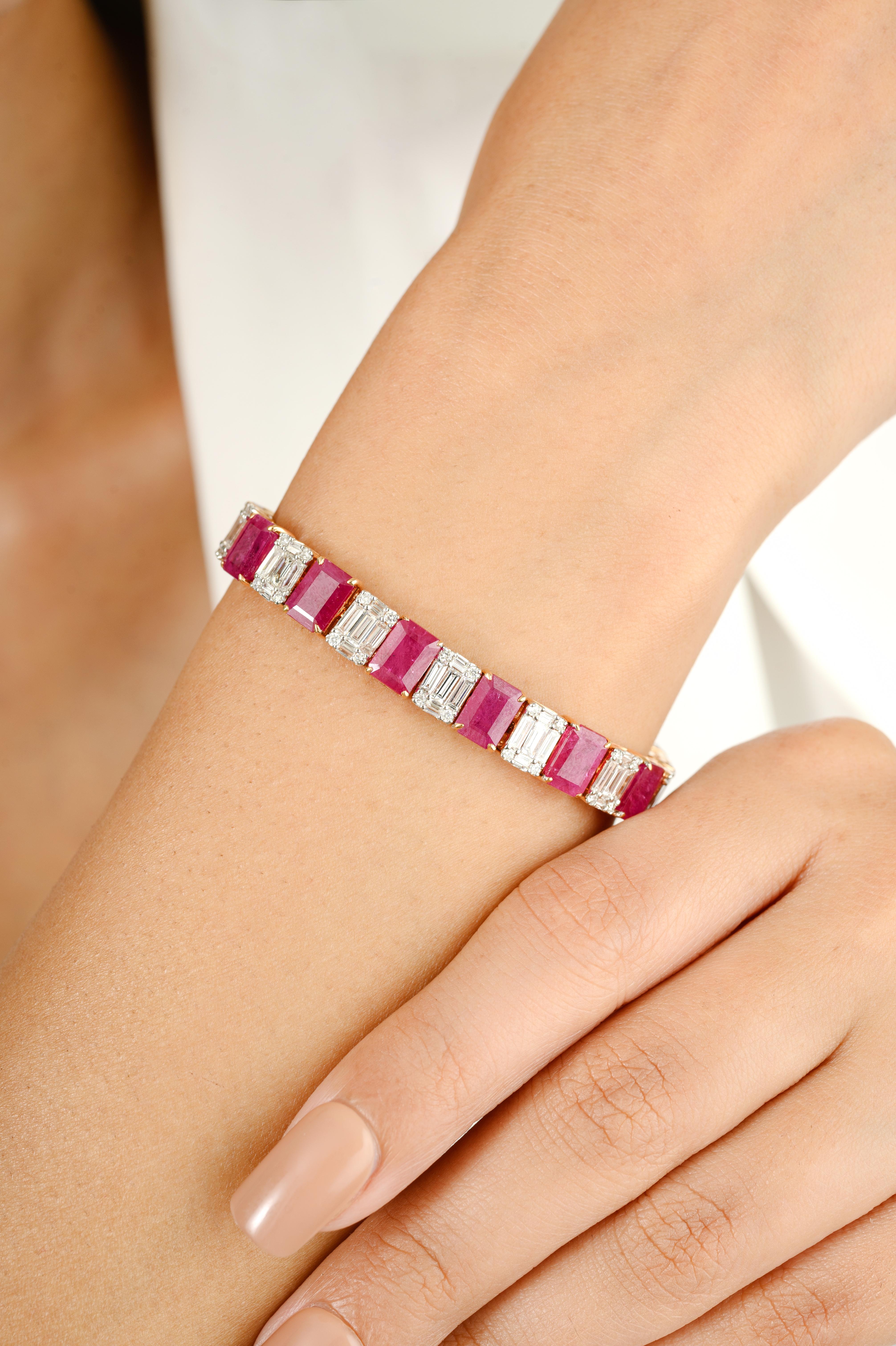 Statement 20,68 Karat Rubin-Diamant-Verlobungs-Tennisarmband aus 18 Karat Gelbgold im Angebot 2