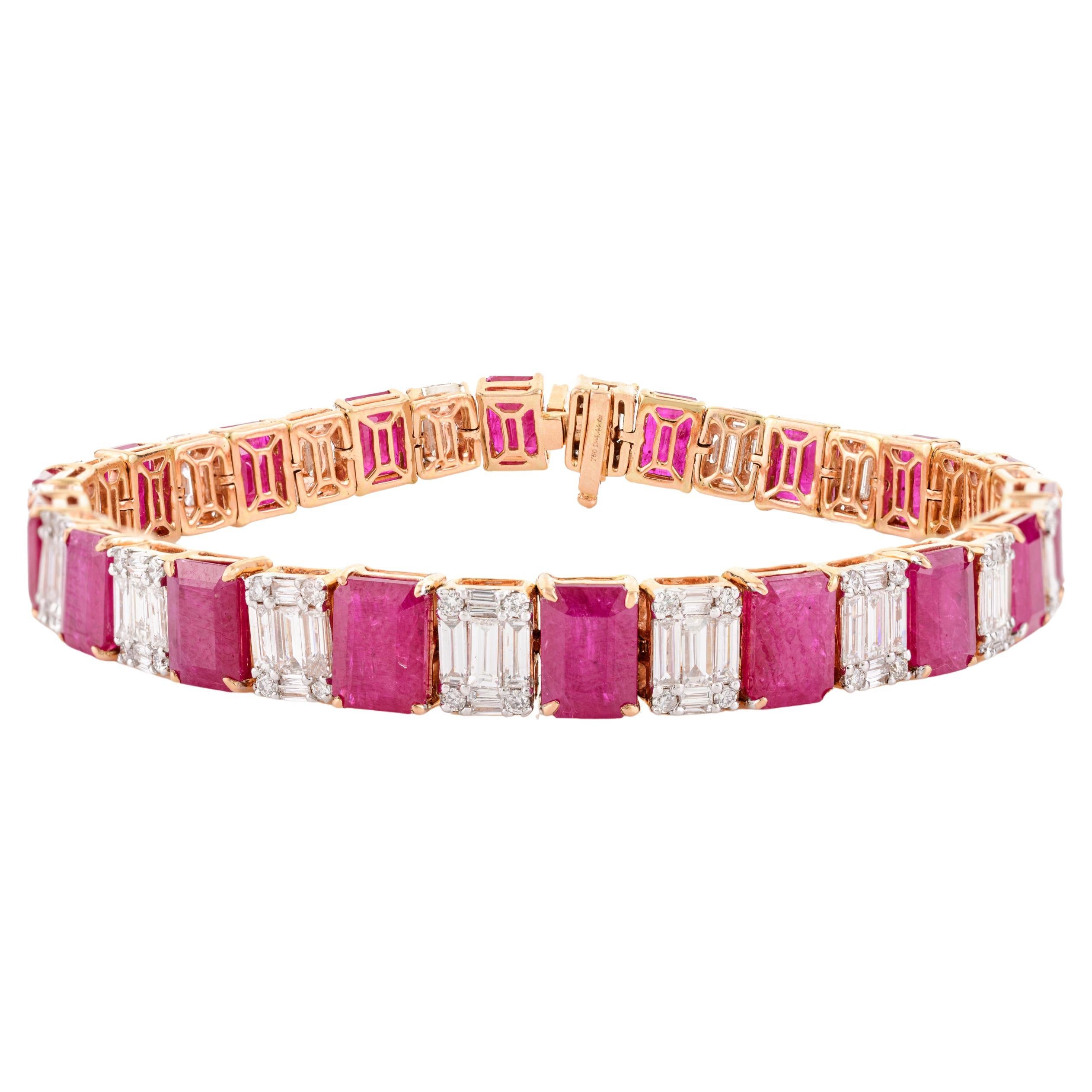 Statement 20,68 Karat Rubin-Diamant-Verlobungs-Tennisarmband aus 18 Karat Gelbgold im Angebot