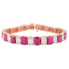 Statement 20.68 CTW Ruby Diamond Engagement Tennis Bracelet in 18k Yellow Gold
