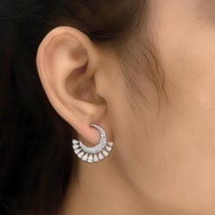 Statement 2.15ct Certified Natural Diamond Pave Crescent Earrings 18k White Gold
