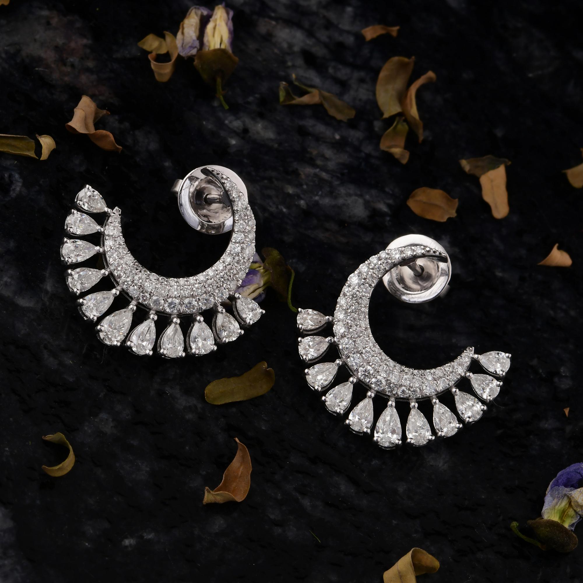 Moderne Boucles d'oreilles en or blanc 18k avec 2.15ct de diamant naturel certifié en pavé en vente
