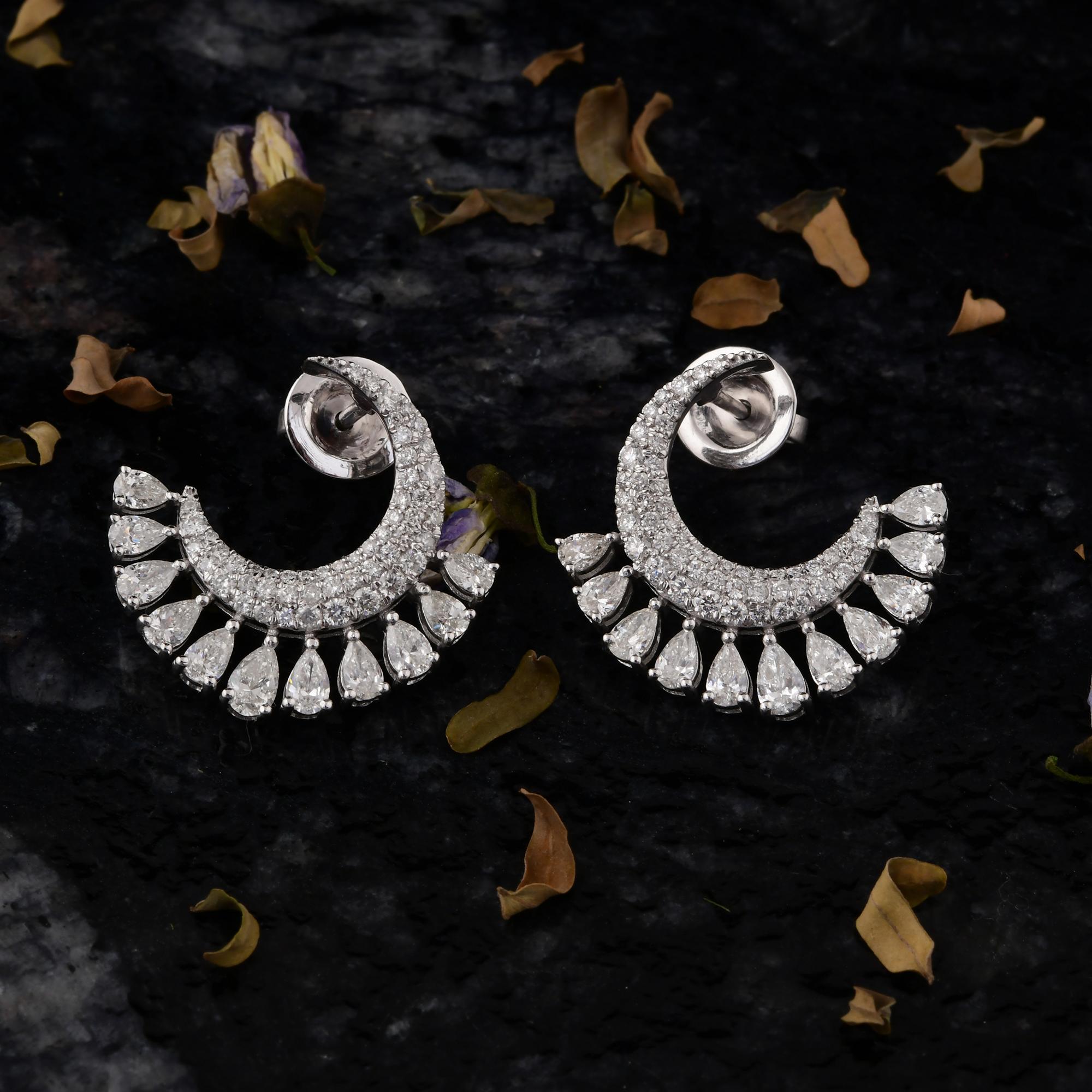 Boucles d'oreilles en or blanc 18k avec 2.15ct de diamant naturel certifié en pavé Pour femmes en vente
