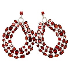 Vintage Statement 24.08 Carats Garnet Dangle Earrings for Women in 925 Silver