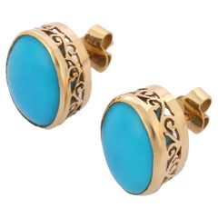 Clous d'oreilles en or jaune massif 18 carats avec turquoise sertie sur le chaton de 24,15 carats 