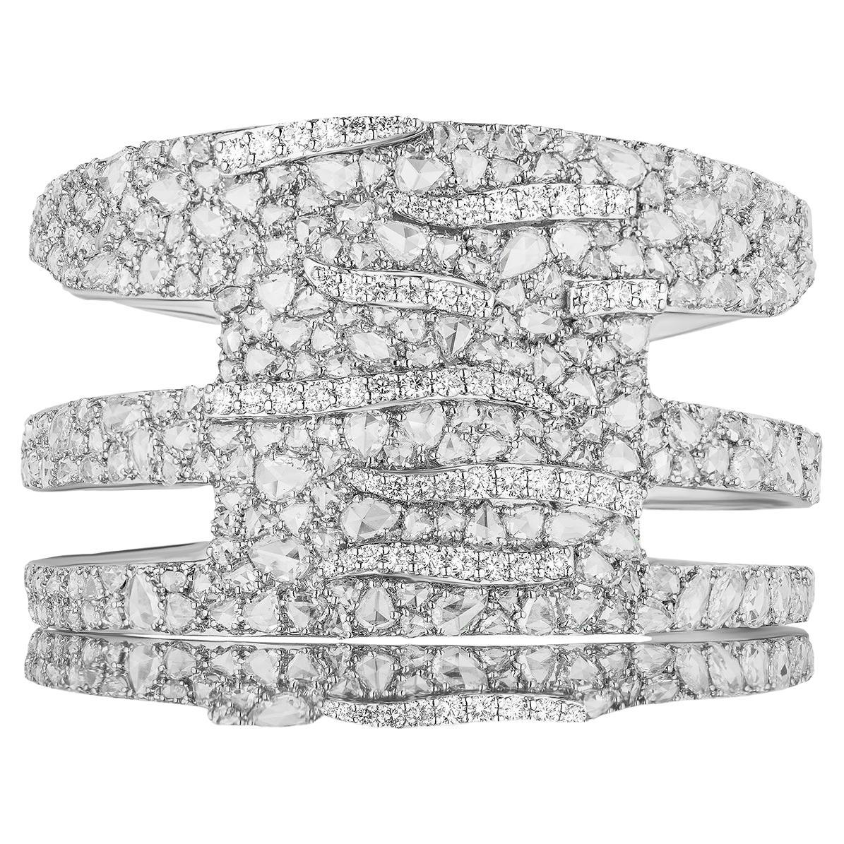 Statement 25.73 Carat Rose Cut and Round Diamond Large Wide Cuff Bangle For Sale