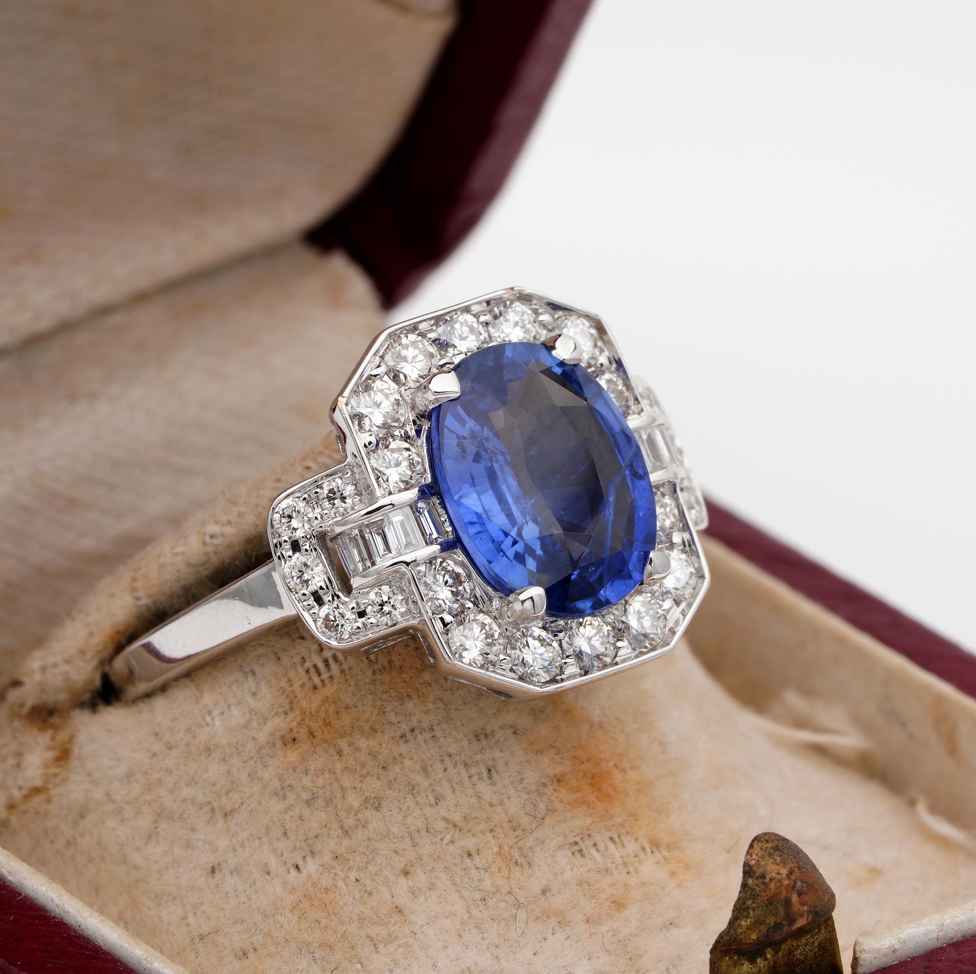 
Enchanting Blue

Appeal and intensity are unmatched on this beauty, express all the charm of a the style design that will never be unsurpassed
Large beautiful crown showcasing a beautiful Blue Natural Ceylon origin Sapphire of 2.71 Ct great impact