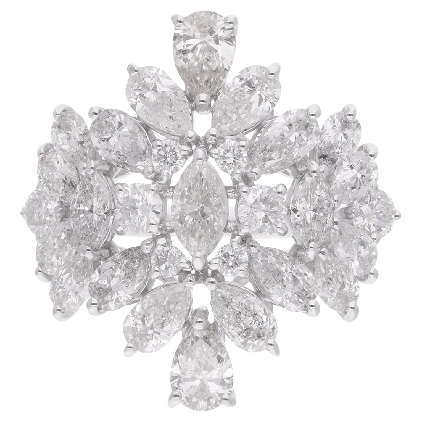 Statement 3.32Ct SI/H Diamant Cocktail Ehering 18k Weißgold Feiner Schmuck